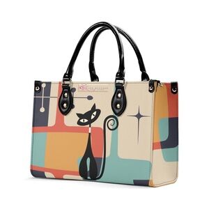 Atomic Cat Mid Century Modern Satchel, Retro Geometric Handbag